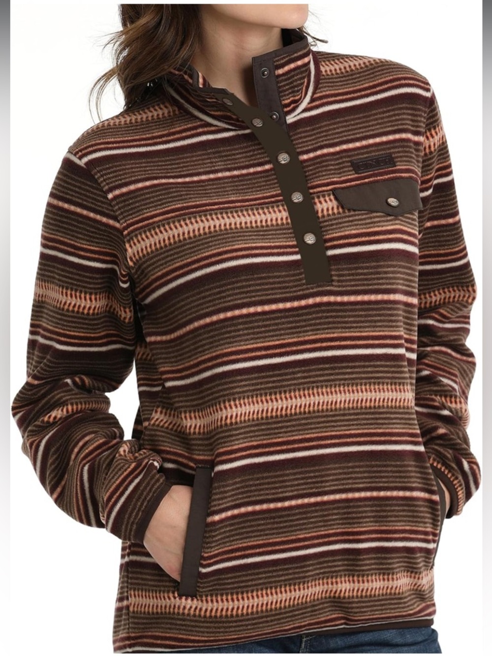 Cinch Striped Fleece Snap Pullover | Western Boho | Size L